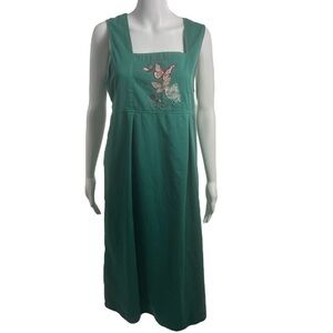 Vintage Green Cotton Dress with Butterfly Appliqué M